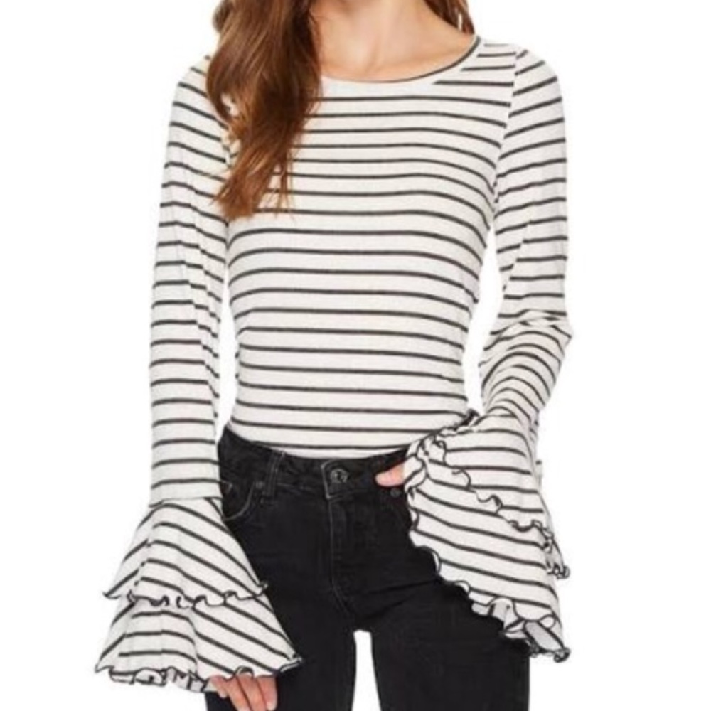 Free People Good Find White and Grey Striped Top
